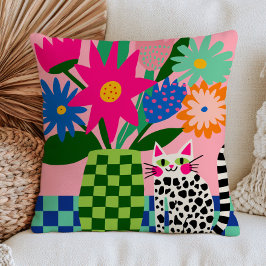 Almofada Gato Branco com Bolinhas e Flores Felino Colorido