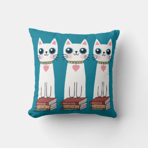 Almofada Gato Branco Desenho Caprichoso e Excêntrico e Livr