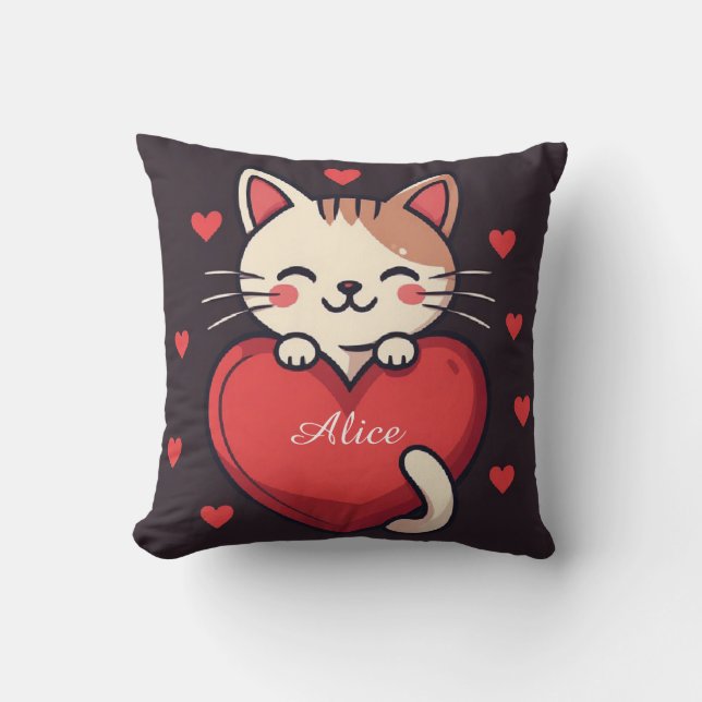 Almofada Gato Branco Fofo com Coração Desenho de Kawaii Kit (Frente)