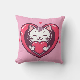 Almofada Gato Branco Fofo com Coração Desenho de Kawaii Kit