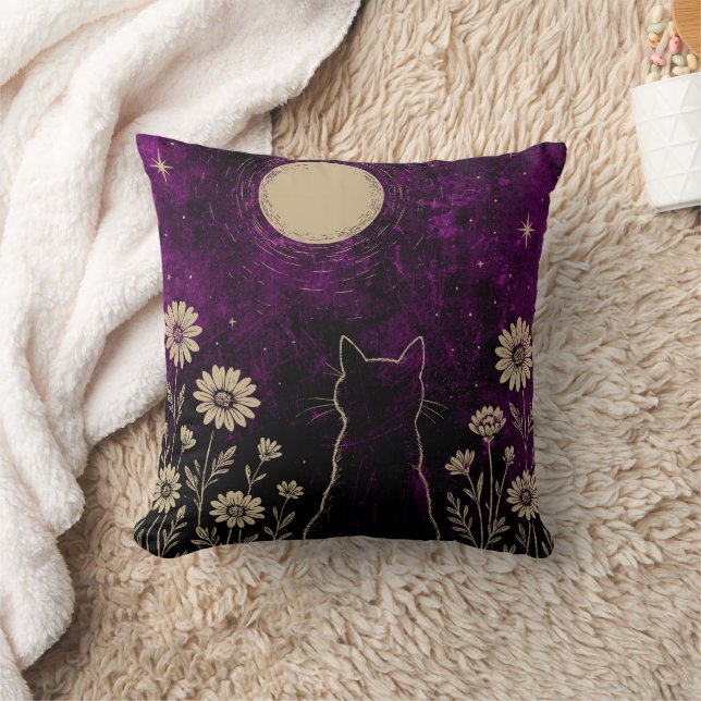 Almofada Gato Celestial Floral Roxo (Cobertor)