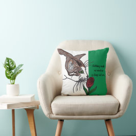 Almofada Gato Cheirando Rosa vermelha Profundo