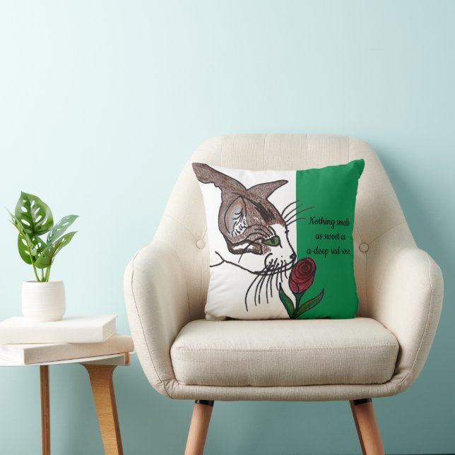 Almofada Gato Cheirando Rosa vermelha Profundo (Cadeira)