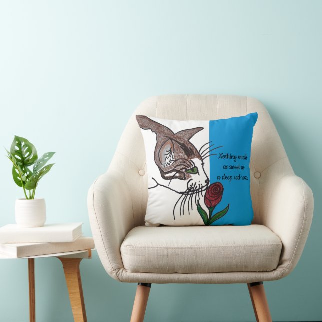 Almofada Gato Cheirando Rosa vermelha Profundo (Cadeira)