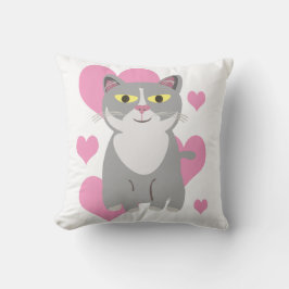 Almofada Gato Cinza Fofo Amor Desenho Animado Design de Ani