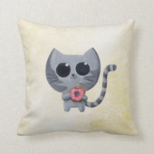 Almofada Gato cinzento bonito e rosquinha