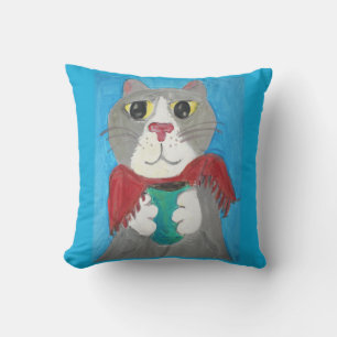 Almofada Gato cinzento pintado com café