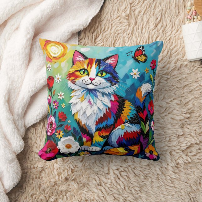 Almofada Gato Colorido e Borboleta (Cobertor)