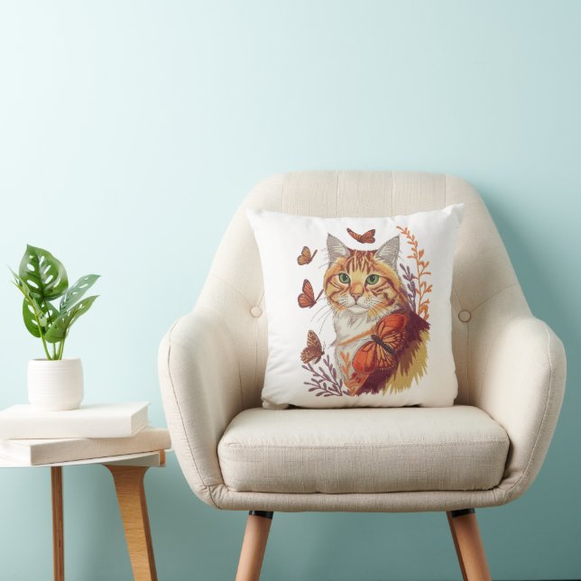 Almofada Gato com Borboletas Monarcas (Cadeira)