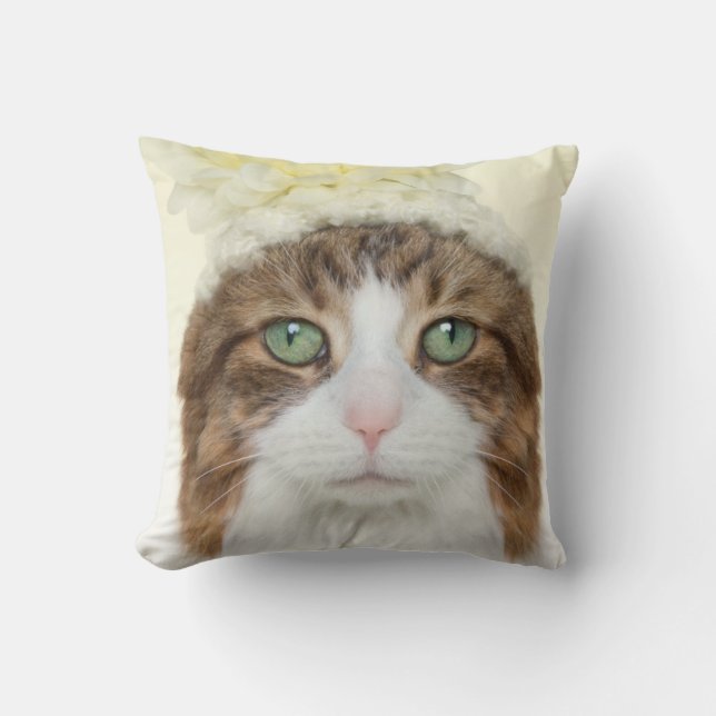 Almofada Gato com chapéu da flor (Frente)
