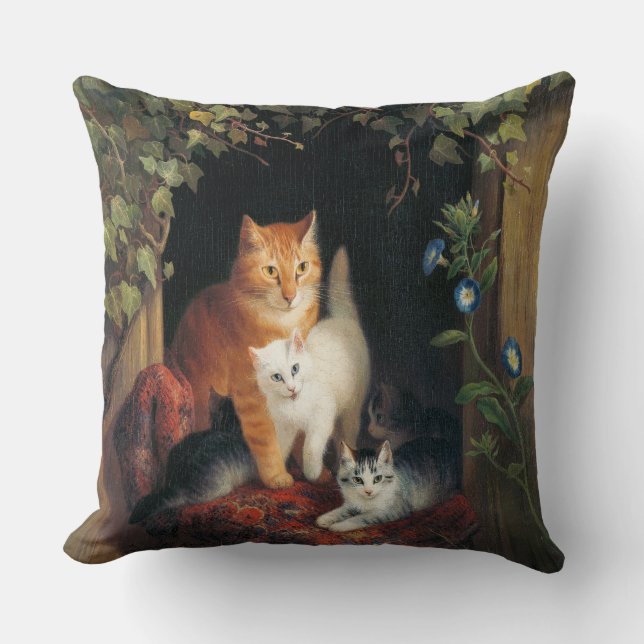 Almofada Gato Com Gatinhos (Arte Animal) (Frente)