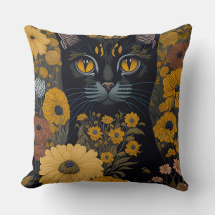 Almofada Gato com olhos grandes diante das flores #2