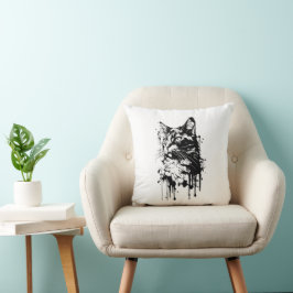 Almofada Gato com respingos Preto e Branco