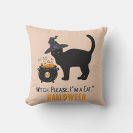 Almofada gato conectado com um chapéu de bruxa no halloween