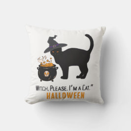 Almofada gato conectado com um chapéu de bruxa no halloween