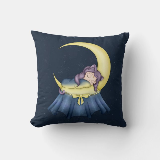 Almofada Gato da canção de ninar de Luna que dorme na lua (Frente)