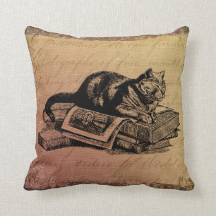 Almofada Gato da colagem do gato do vintage & fundo do