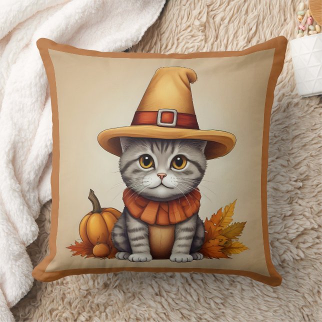 Almofada Gato de Ação de Graças encantador e festivo disfar (Cobertor)