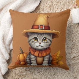 Almofada Gato de Ação de Graças encantador e festivo disfar