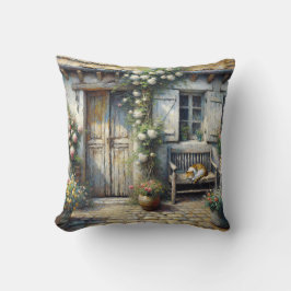 Almofada Gato De Algodão No Banco De Madeira