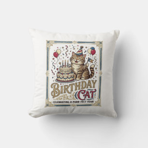 Almofada Gato de Aniversário Idade Vintage Arte Vetorial S
