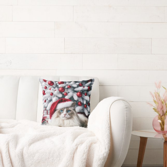 Almofada Gato de Aragdolas de Natal em um Chapéu Santa (Sofá)