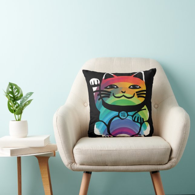 Almofada Gato de Boa Sorte Japonês com Arco-Íris (Cadeira)