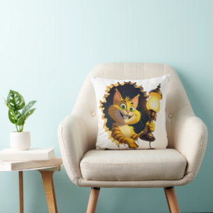 Almofada Gato de Cartoon Whimsso segurando uma lâmpada atra