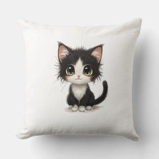 Almofada Gato de chibi adorável com preto e branco liso