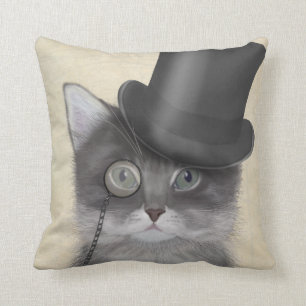 Almofada Gato de cinza com Chapéu Superior