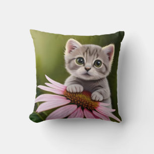 Almofada Gato-de-cinza fofo e floral