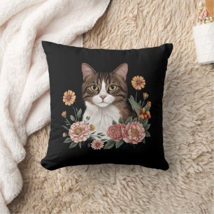 Almofada Gato de Comprimido Doce com Flores