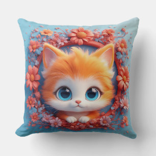 Almofada Gato de Desenho Animado Adorável Rodeado por Flor