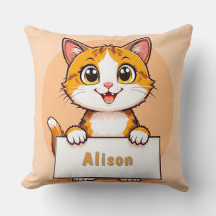 Almofada Gato de Desenho Animado Adorável Segurando um Cart