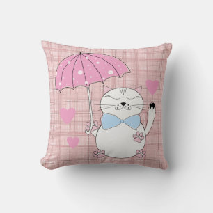 Almofada Gato de desenho animado bonito com guarda-chuva