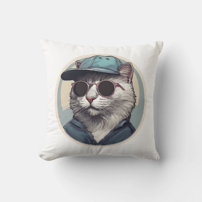 Almofada Gato de desenho animado com óculos de sol (Frente)