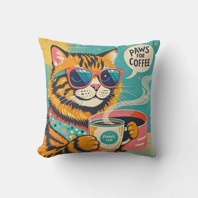 Almofada Gato de desenho animado de estilo retrô vestindo v (Frente)