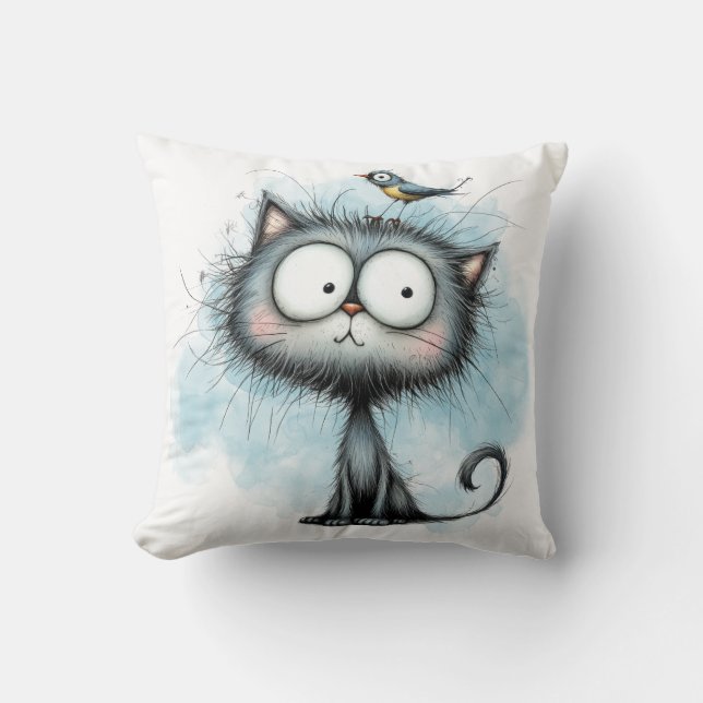 Almofada Gato de desenho animado excêntrico (Frente)