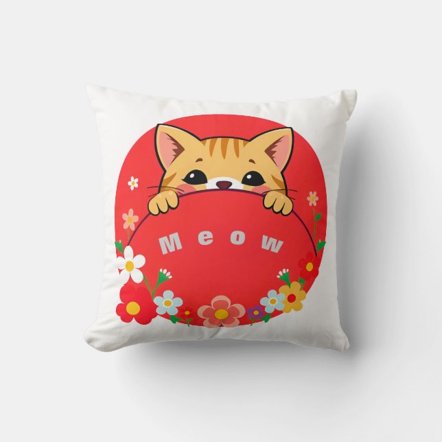 Almofada Gato de Desenho Animado Fofo com Cores Vibrantes (Frente)