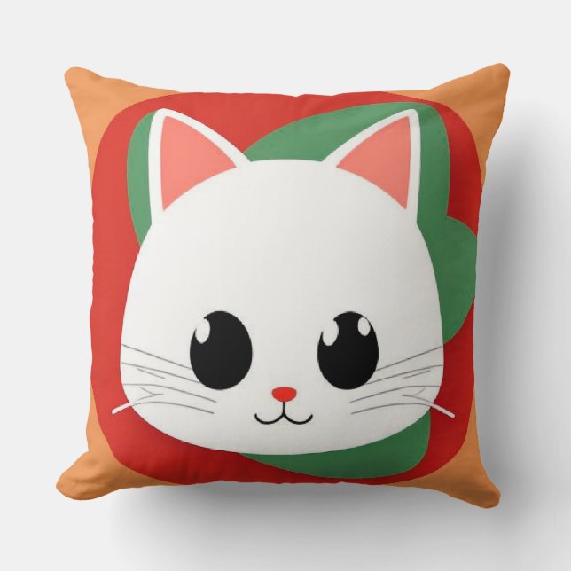 Almofada Gato de Desenho Animado Fofo com Design Gráfico Ou (Frente)