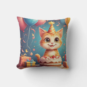 Almofada Gato de Festa Adorável Com Bolo e Balões