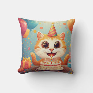 Almofada Gato de Festa Adorável Com Bolo e Balões