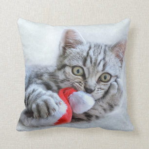 Almofada Gato de gato malhado cinzento bonito com Xmas do