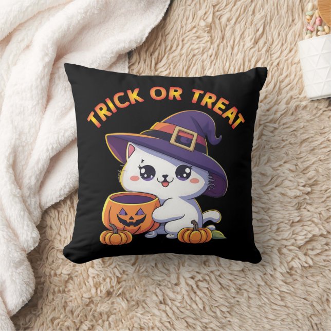 Almofada Gato de Halloween com Jack O' Lanterna Pumpkin (Cobertor)