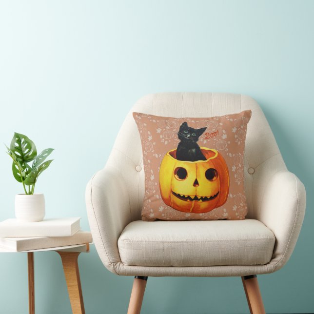 Almofada Gato de Halloween em Pumpkin (Cadeira)