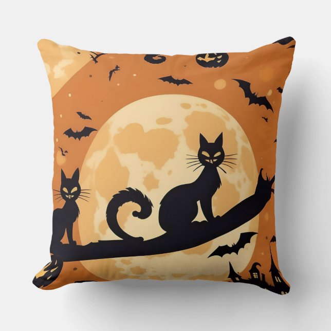 Almofada Gato de Halloween Negro, Halloween, Gato Negro, (Frente)