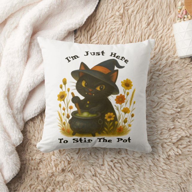 Almofada Gato de Halloween - Só estou aqui para agitar o Po (Cobertor)