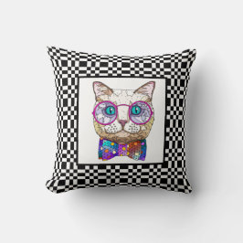 Almofada Gato de Hipster de Cubo no Quadro de Verificação B