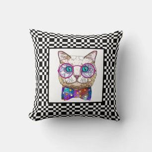 Almofada Gato de Hipster de Cubo no Quadro de Verificação B
