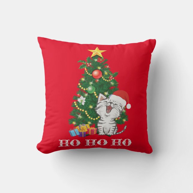 Almofada Gato de Natal com árvore de Natal (Frente)
